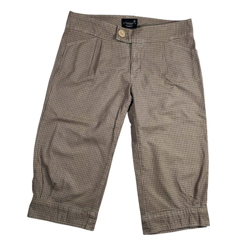 New Sanctuary Cropped Pants Womens M Tan Houndstooth Relaxed Fit Button Cuff USA